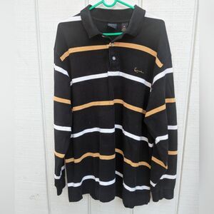 Gold Long Sleeve Polo Shirt Mens Striped Karl Kani Y2K Black,yellow XXL
